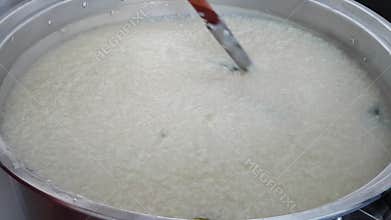Hot boiled rice for vegetarian and vegan that healthy Asians love to eat in the morning