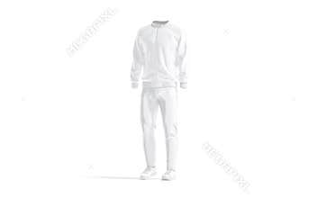 Blank white sport tracksuit with bomber, pants and sneakers mockup