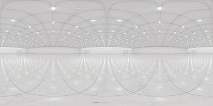 Full spherical hdri panorama 360 degrees of empty exhibition space. backdrop for exhibitions and events. Tile floor. Marketing