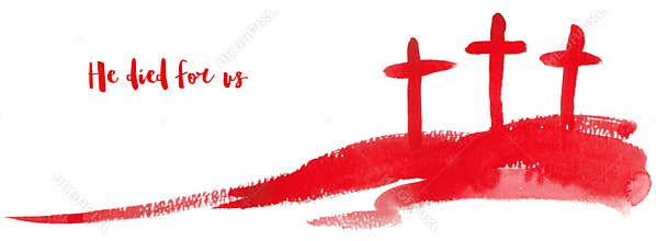 Watercolor minimalistic illustration of Calvary and crosses