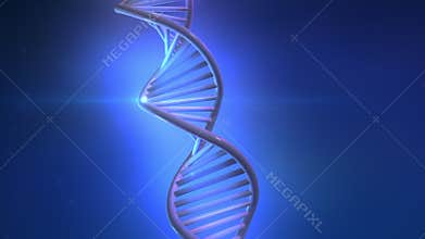 DNA strand 3D model on blue background.