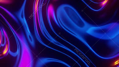 Futuristic iridescent holographic moving waves. Metallic foil moving background. Neon colors wavy surface