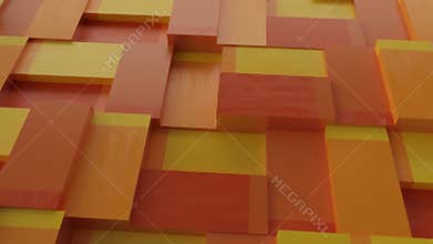 Abstract background with surface cubes. Seamless loop. Rotating orange and yellow blocks background, seamless loop.