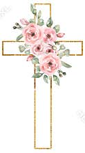 Watercolor hand drawn Cross Clipart, Pink flowers Cross, Peony Floral Frame, Baptism Crosses, Wedding Invites, new baby girl, Card