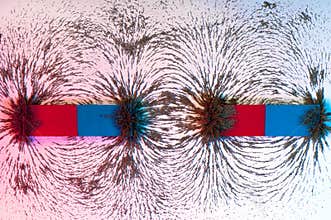 Iron filings on the magnetic field on a magnet