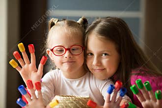 Girl with Down syndrome and her older sister have a fun time