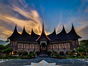 Landmark of traditional house in west sumatera indonesia