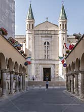 Vertical view of the ancient Basilica of Santa Rita, in the historic center of Cascia, Perugia, Italy