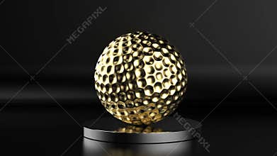 Golden golf ball on black background