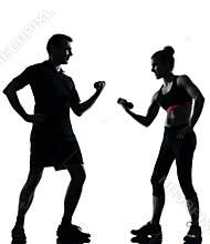 One couple man woman exercising workout fitness