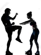 One couple man woman exercising workout fitness