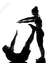 One couple man woman exercising workout fitness