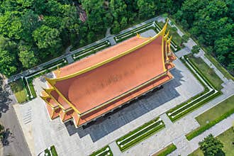 Aerial view of Wat Boonyawad and Wat Boonyawas, in Chon Buri, Thailand