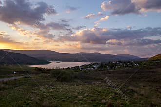 4k footage of sunset over Fort William and Loch Linnhe in the Scottish Highlands