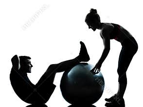 One couple man woman exercising workout fitness