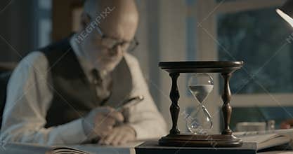 Senior academic researcher working in his office
