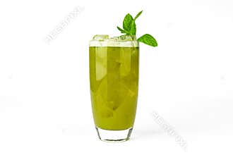 Green fresh cocktail smoothie jusice in glass with mint isolated on white. vitamin drink detox