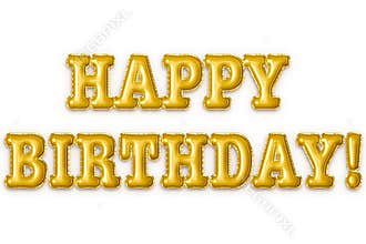 Happy Birthday Golden foil balloons white background