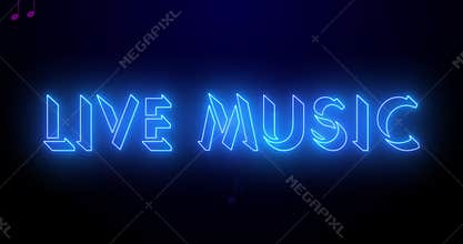 Live Music text with music symbols animation in high resolution.