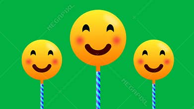 three swinging emoji in blushing and shy facial expressions