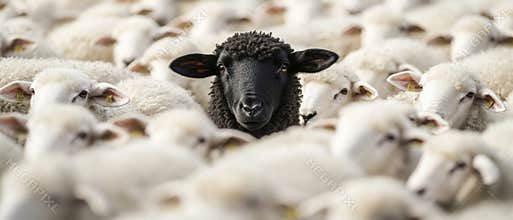 A black sheep among white sheep symbolizes individuality and leadership.