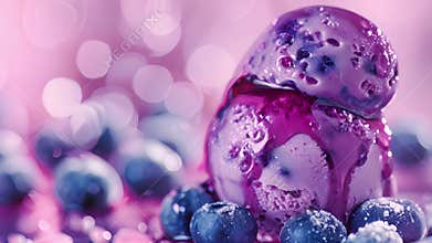 A scoop of blueberry ice cream drizzled with blueberry syrup symbolizing the quest for the unification of the