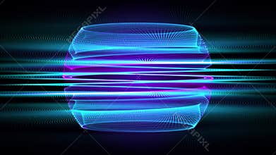 Looped abstract hologram in a shape of torus ring with pink and blue glow effect