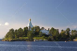 View of the Nikolsky Skete on Valaam Island from the water