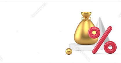 Golden money bag with a percentage symbol on a white background animation