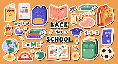 Big set of stickers with cartoon back to school clipart for planners, notebooks. Ready for print list of cute stickers