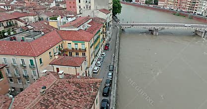 Aerial View of Verona, Italy: Adige River Bridges