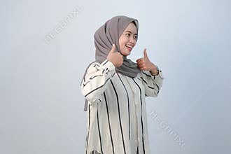Body expression of Indonesian Asian woman wearing hijab