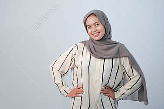 Body expression of Indonesian Asian woman wearing hijab