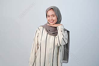 Body expression of Indonesian Asian woman wearing hijab