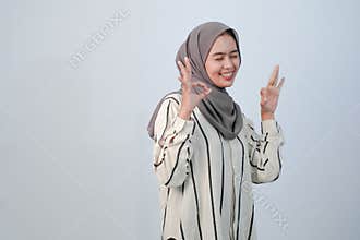 Body expression of Indonesian Asian woman wearing hijab