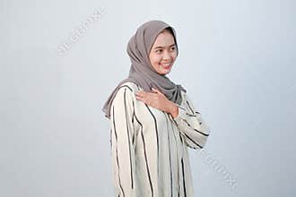 Body expression of Indonesian Asian woman wearing hijab