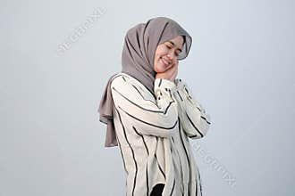 Body expression of Indonesian Asian woman wearing hijab