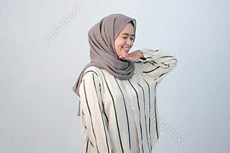 Body expression of Indonesian Asian woman wearing hijab