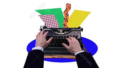 Motion collage video of author hands write rare typewriter machine story novel publisher journalist