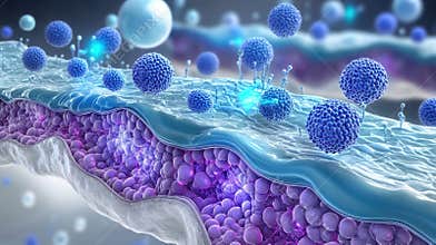 Cell Membrane and Viruses Interaction in Immune Response Illustration