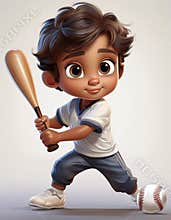 Child playing baseball cartoon