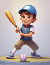Child playing baseball cartoon