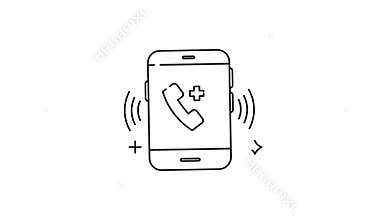 Smartphone with medical emergency call icon ringing