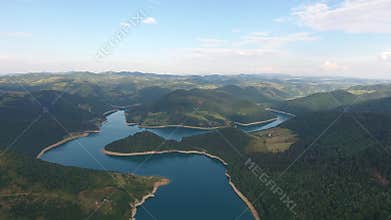 Aerial view of Ribnicko jezero lake in Serbia, 4k