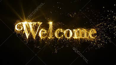 Golden \"Welcome\" text with sparkling effect on dark background. video