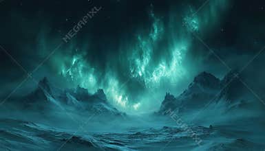 Captivating aurora borealis illuminated night sky over the North Pole landscape