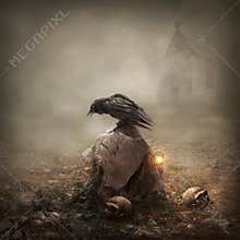 Crow on a gravestone