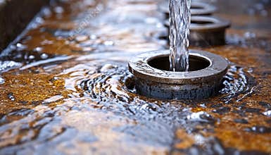 Sewer pipe cleaning in progress with flowing water and preventing clogs