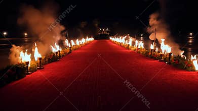 Luxurious red carpet event with spotlights and elegant atmosphere. video