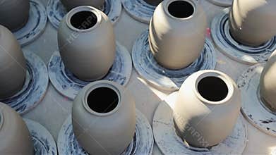 Clay pots top view in pottery shop Bahrain